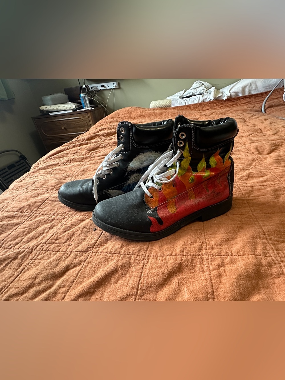Hand painted Fire and Water black lace-up boots